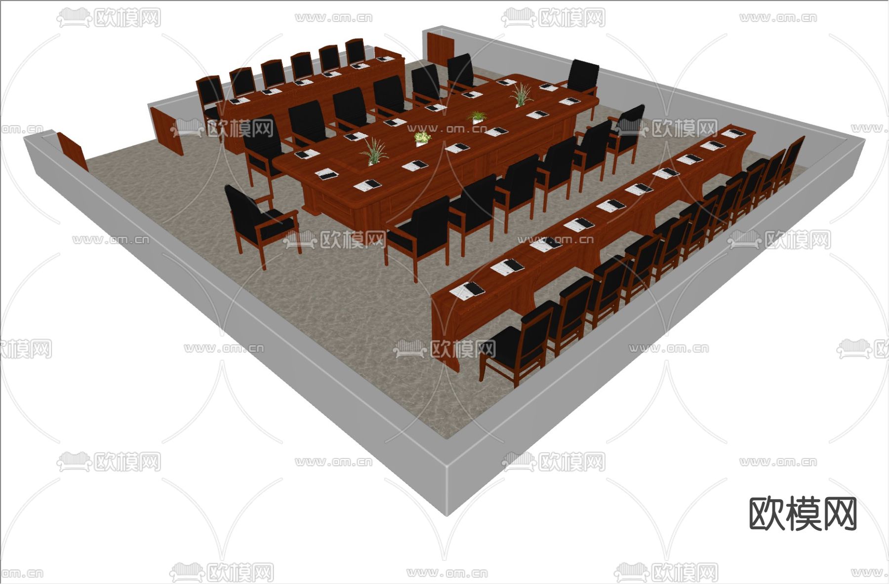 现代会议桌椅su模型下载（渲染图4）