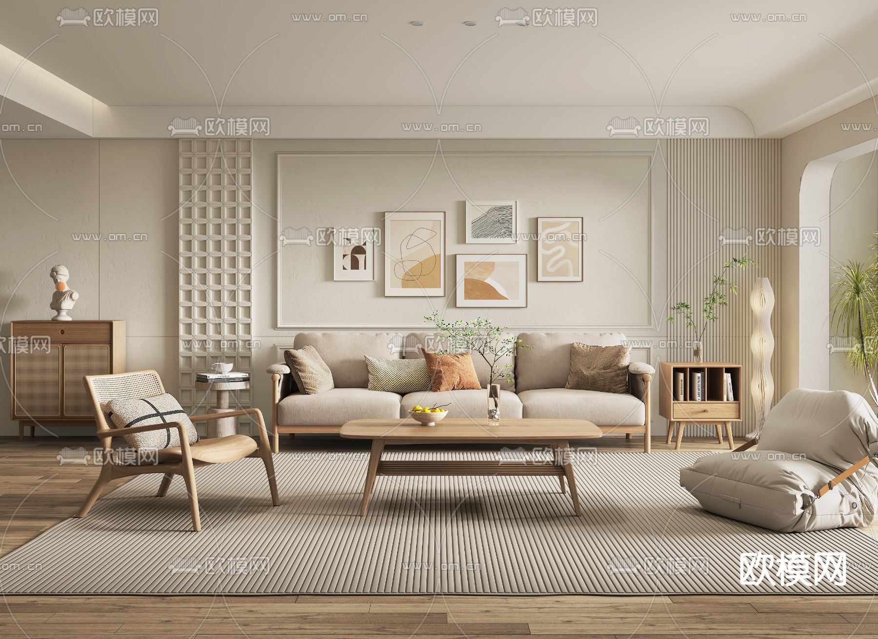 北欧客厅3d模型下载（渲染图1）