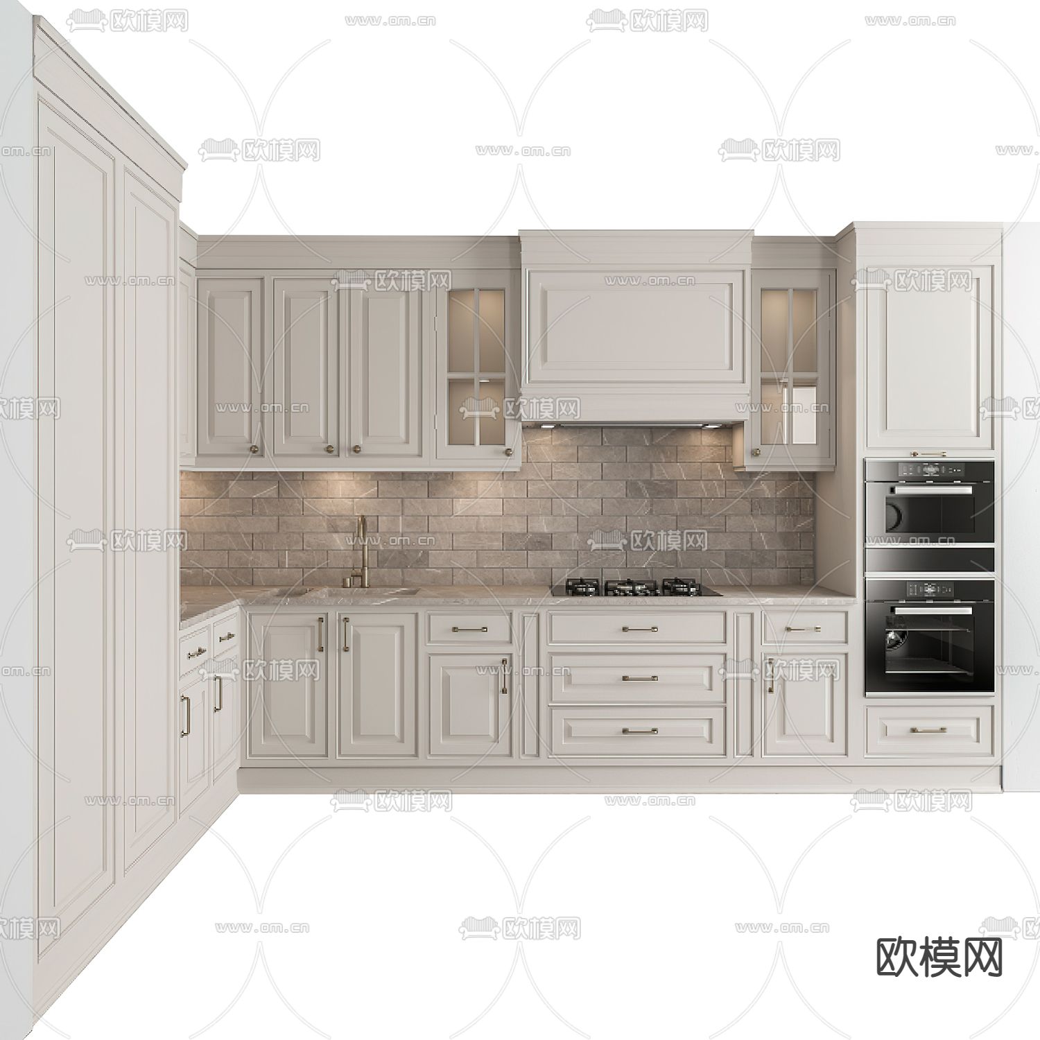 简欧厨房 橱柜3d模型下载（渲染图2）