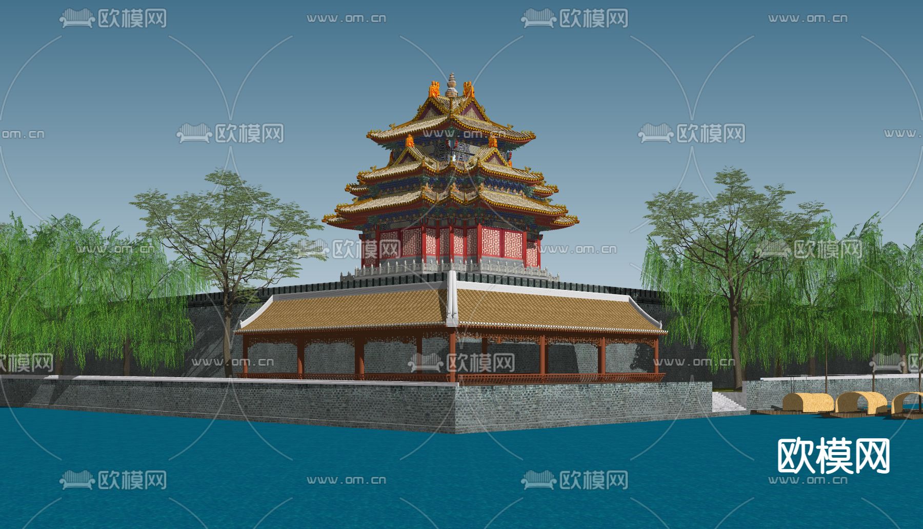 故宫角楼 古建外观su模型下载（渲染图2）
