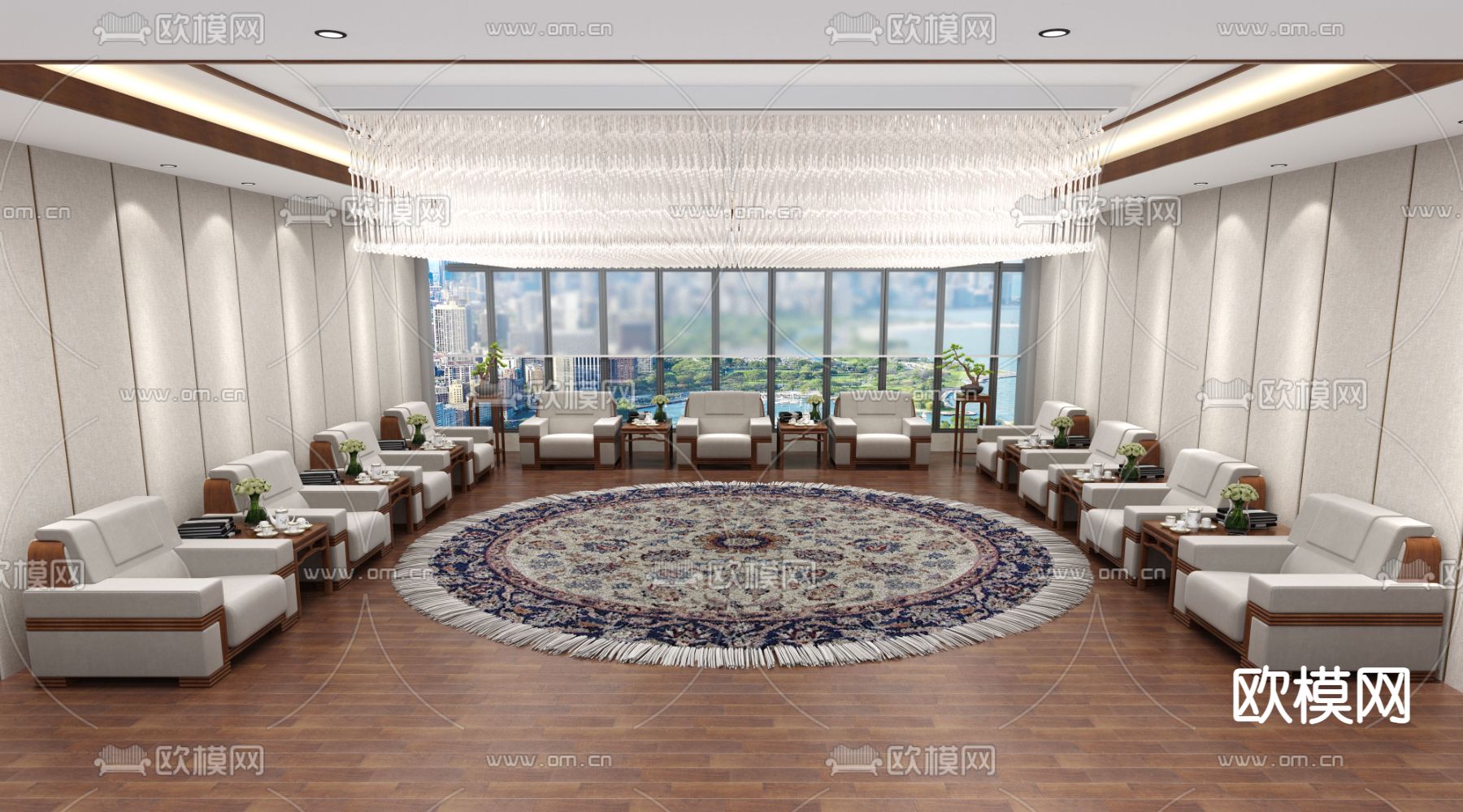 新中式待客室su模型下载（渲染图2）