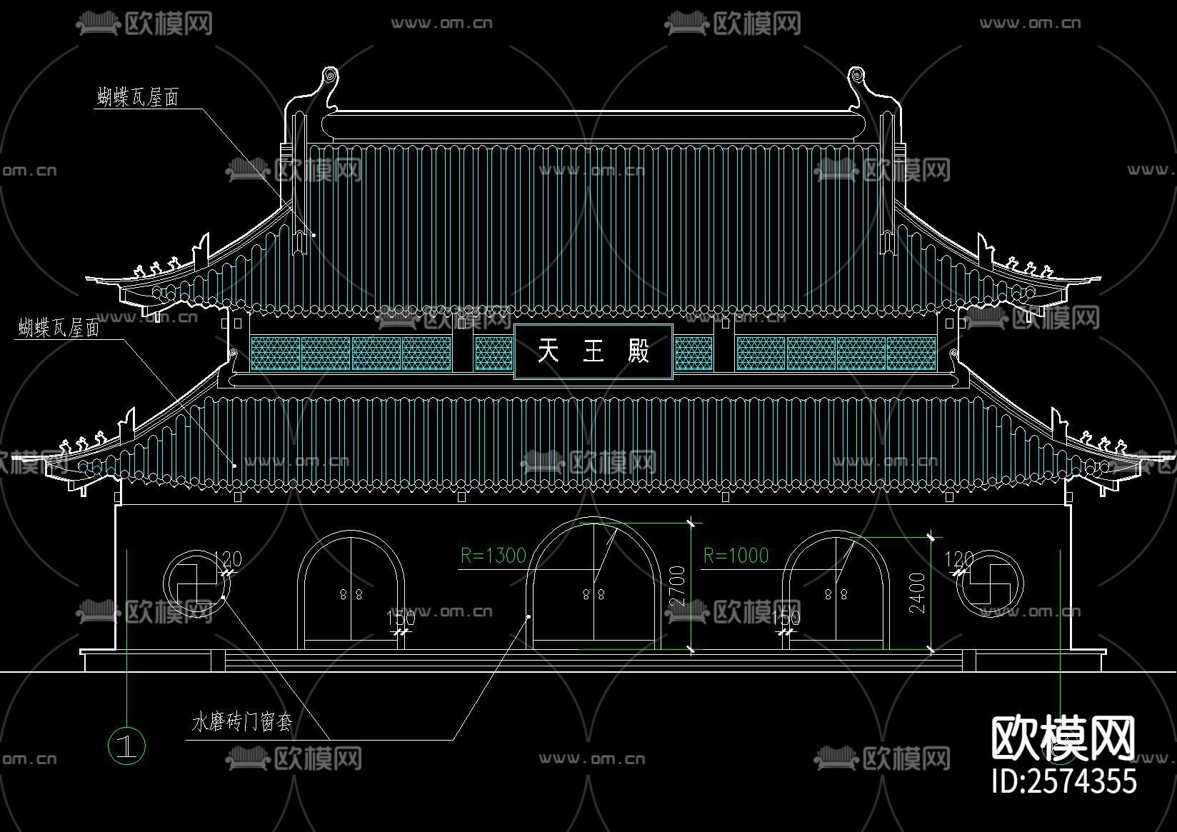 中式古建天王殿CAD节点大样下载（渲染图1）