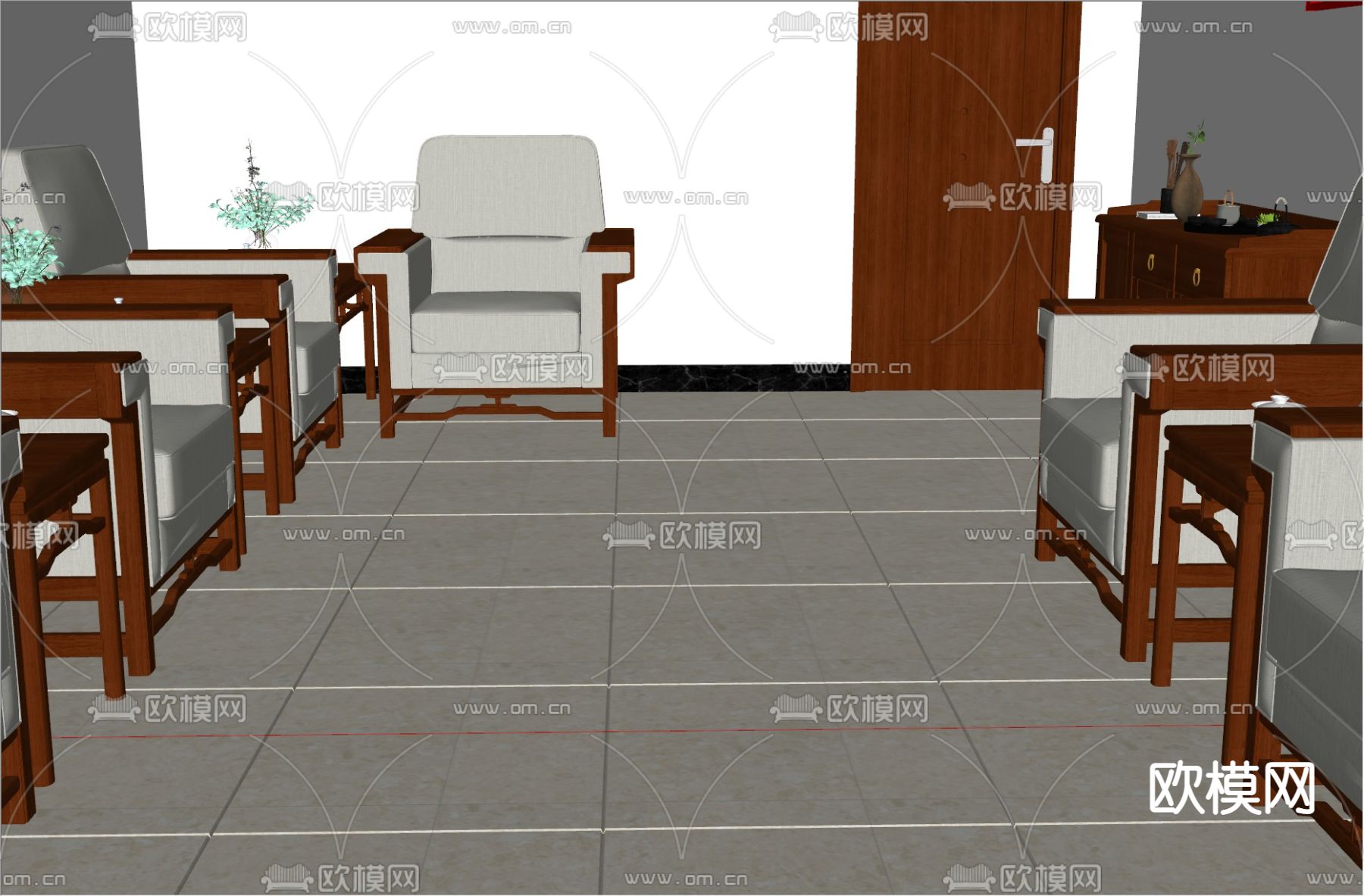 现代党政接待室su模型下载（渲染图4）