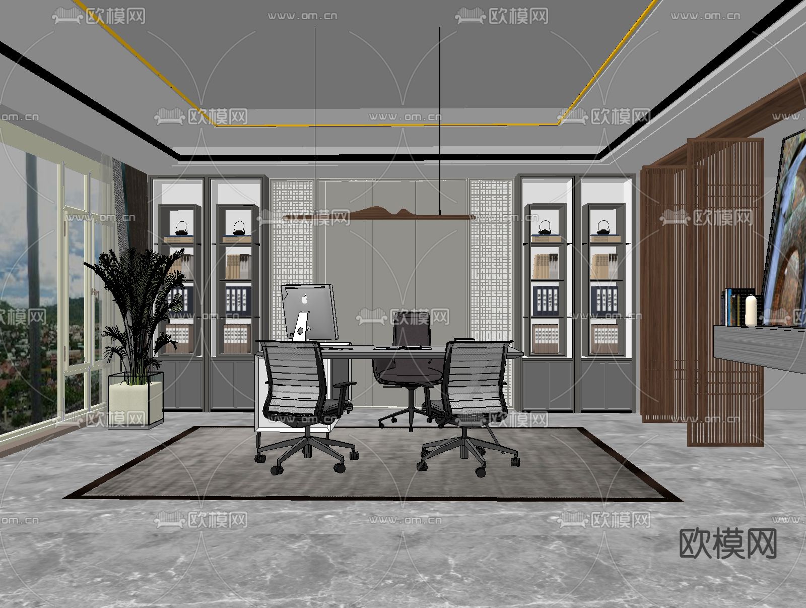 总经理室 董事长室su模型下载（渲染图2）