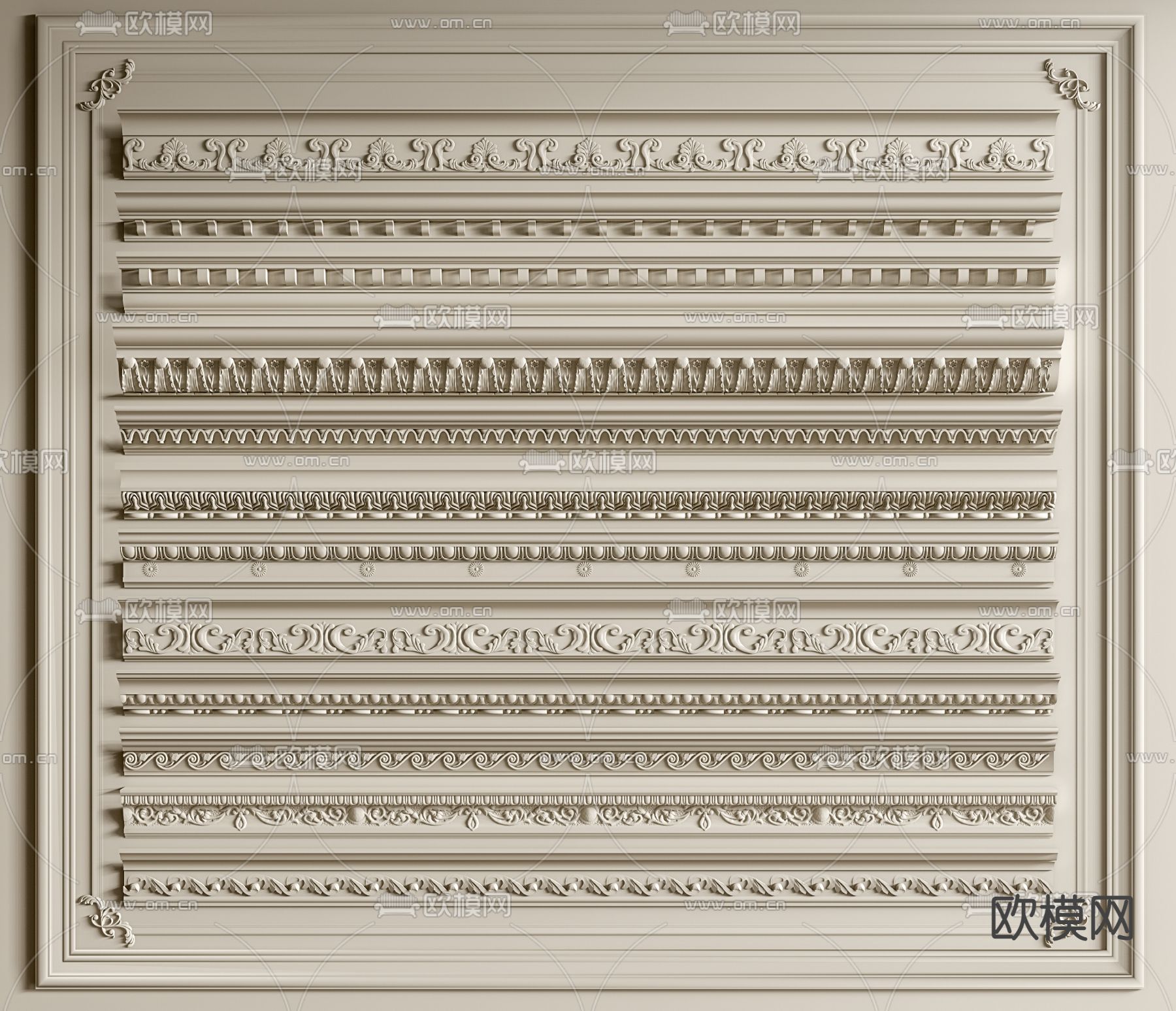 法式石膏线 雕花 角线su模型