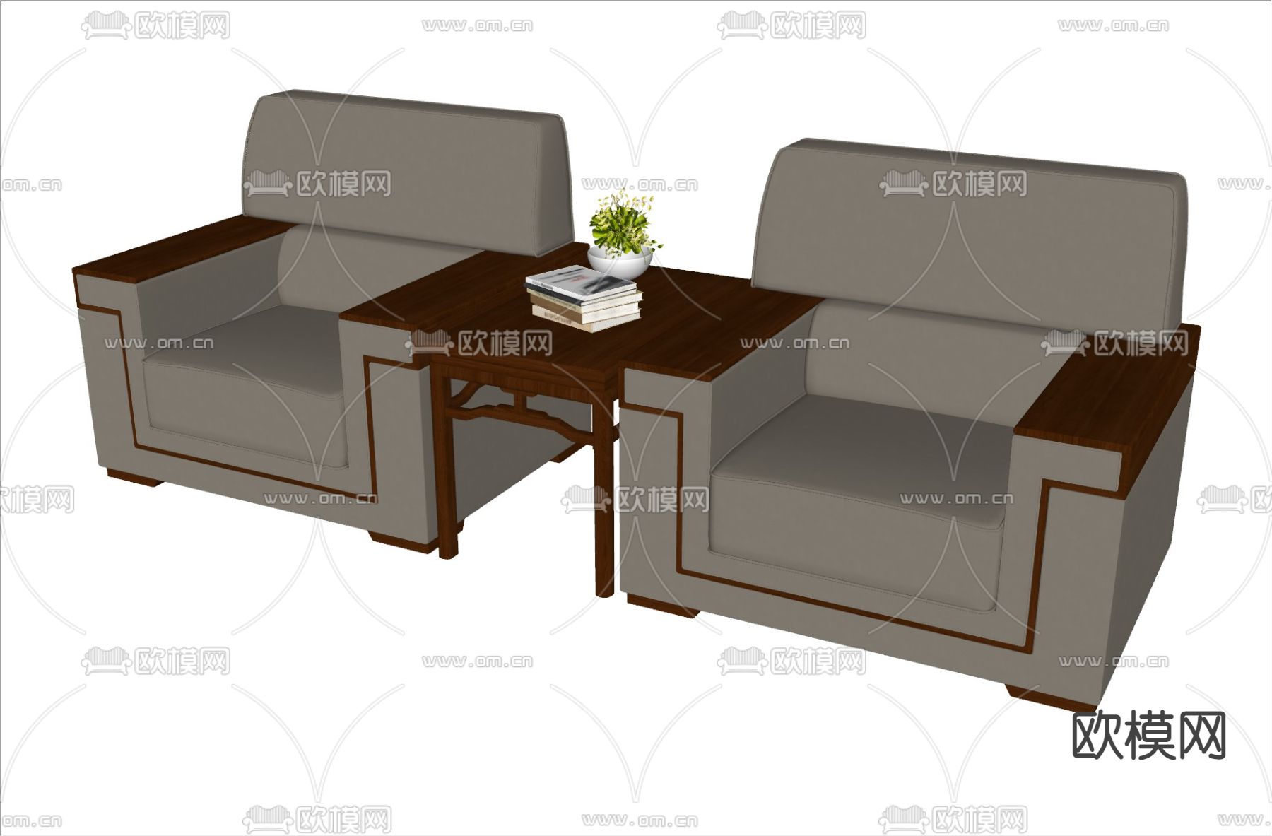 现代办公沙发 国宾沙发su模型下载（渲染图3）