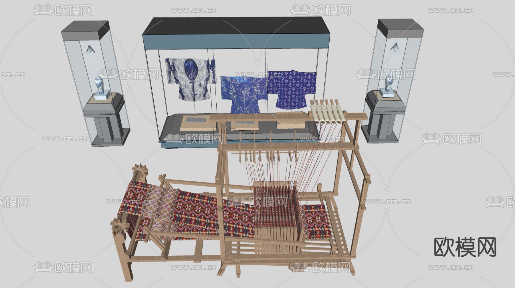 织布机 扎染衣物su模型下载（渲染图3）