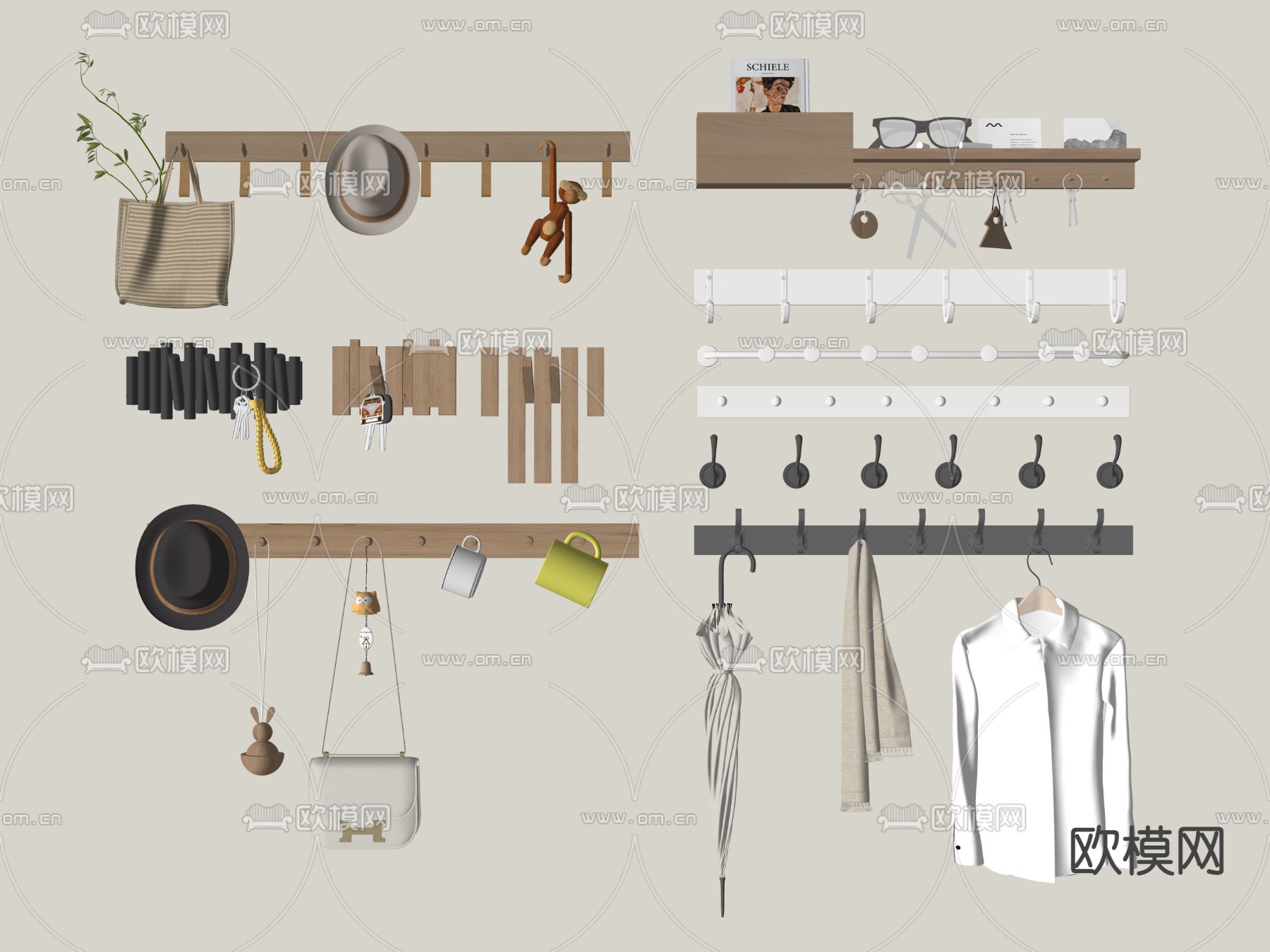 北欧挂衣钩 衣服 帽子su模型下载（渲染图2）