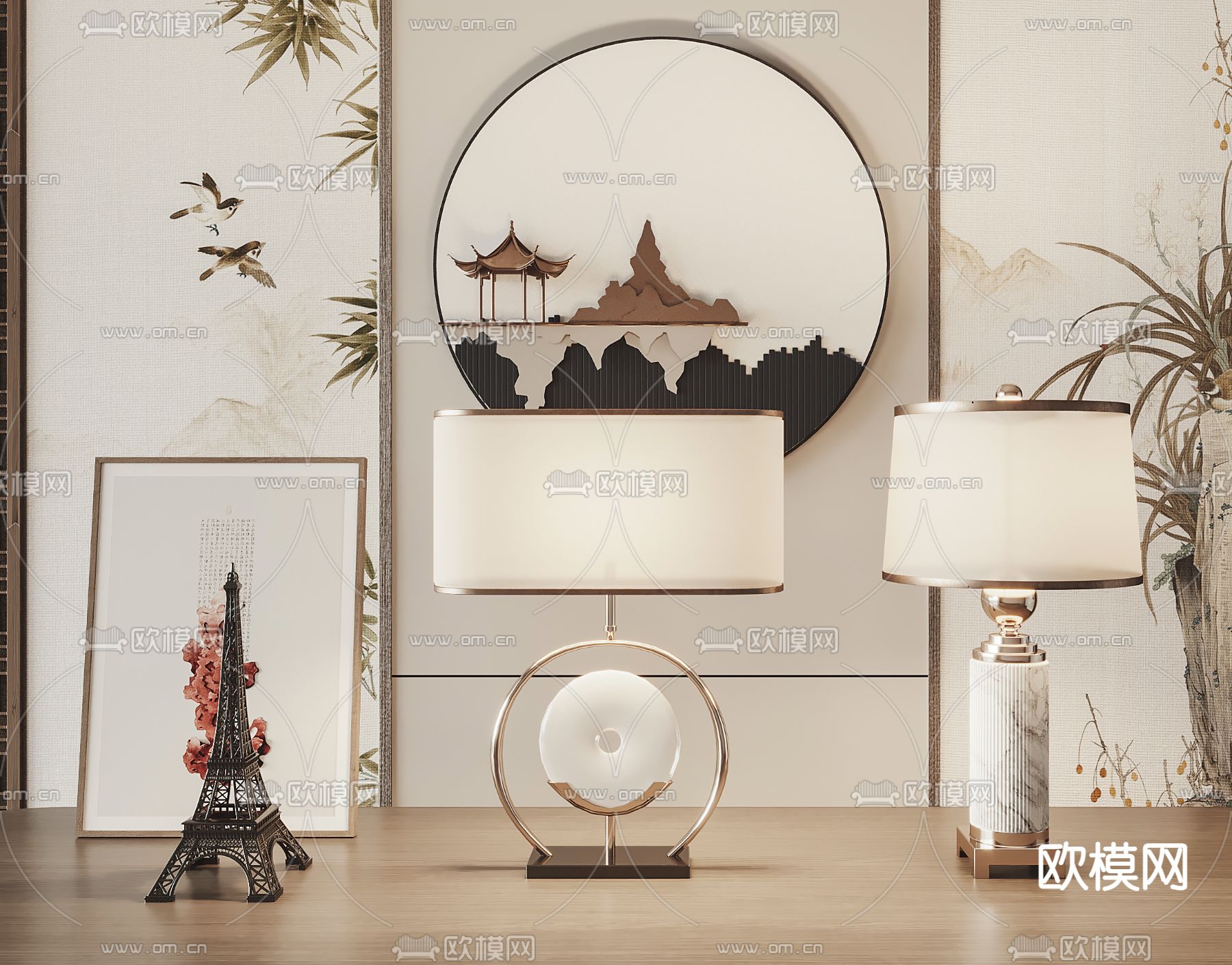 新中式台灯su模型下载（渲染图1）