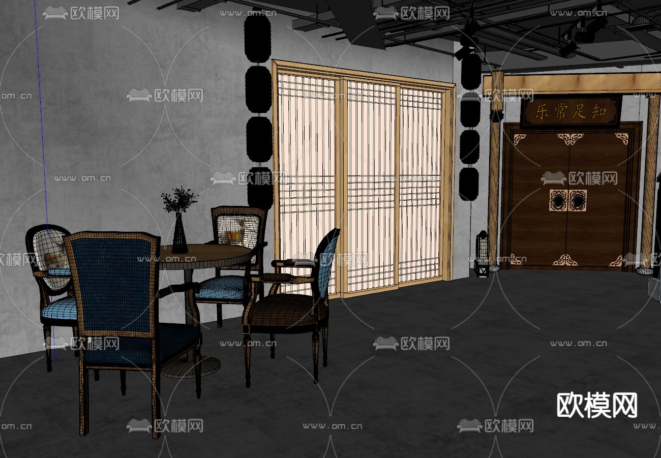 新中式剧本杀 桌游室su模型下载（渲染图2）