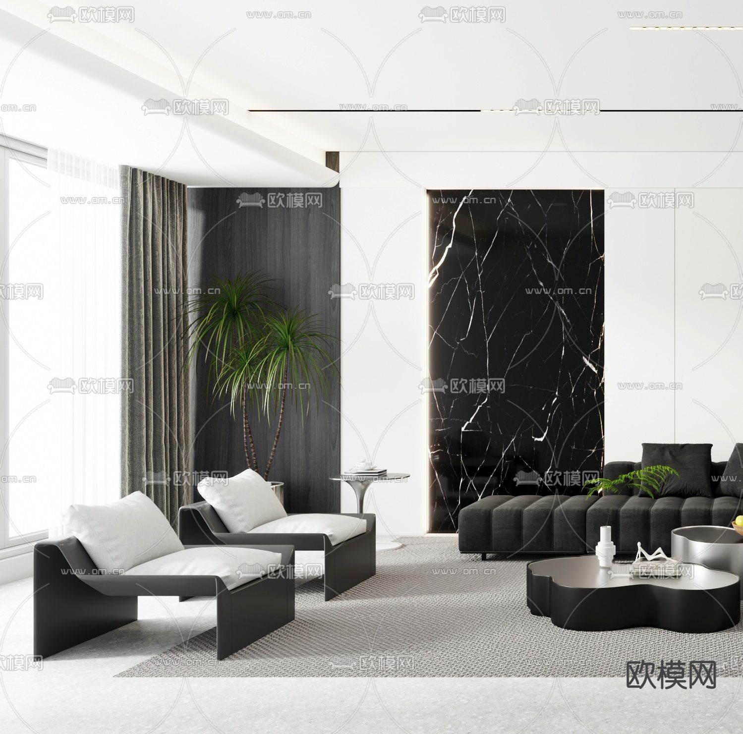 黑白灰客厅3d模型