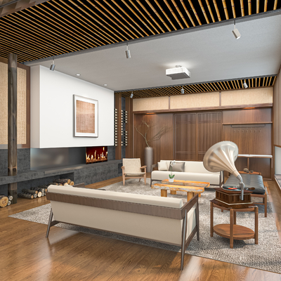  新中式民宿客房 客栈su模型 