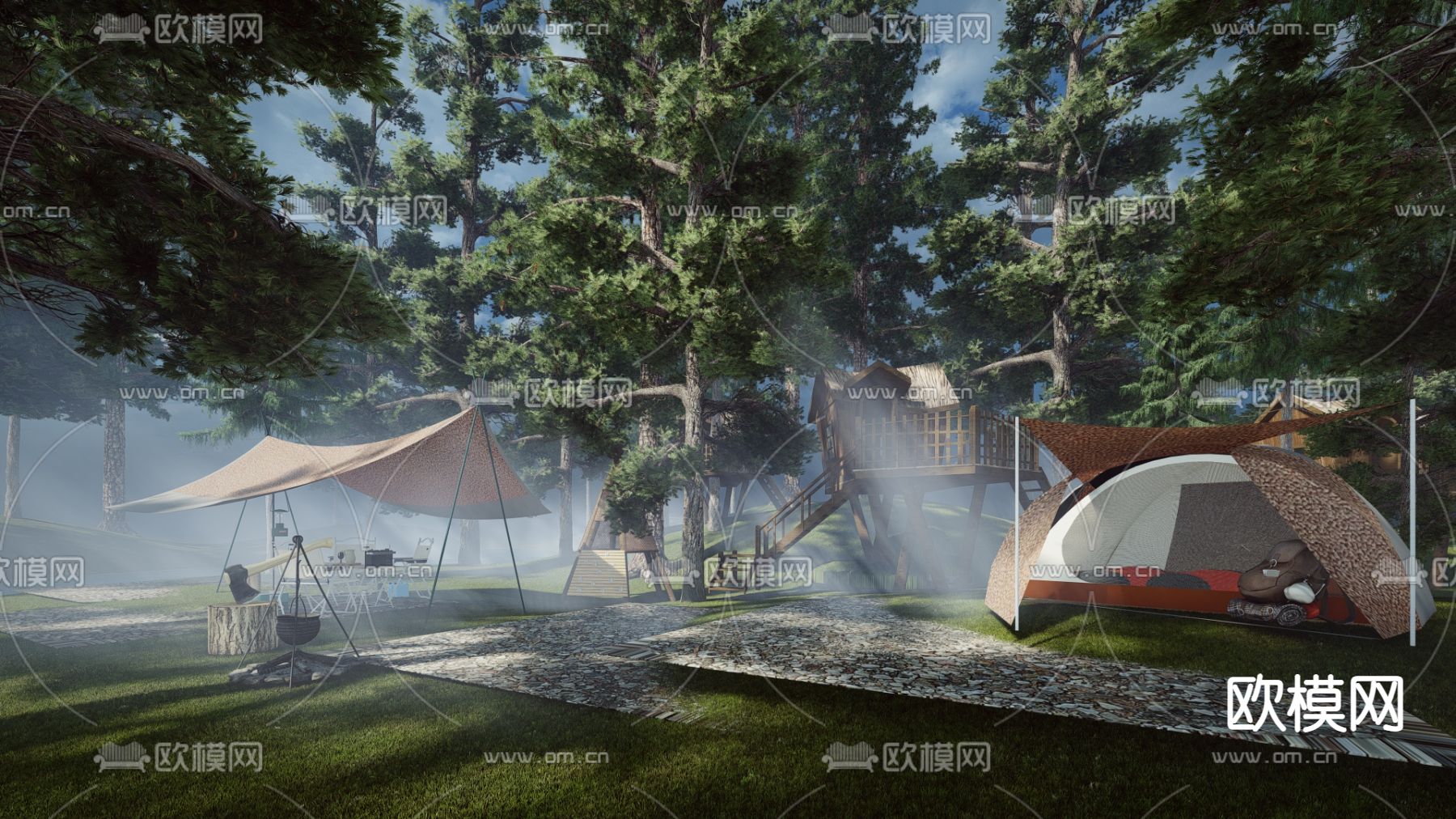 露营公园 帐篷营地su模型