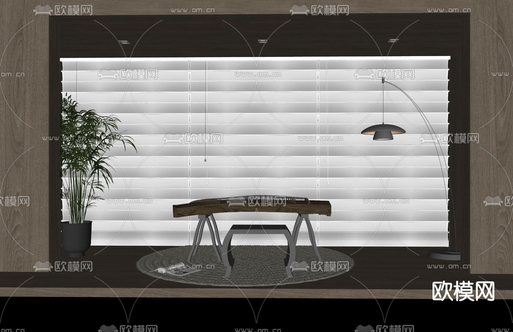 中式古筝 乐器su模型下载（渲染图2）