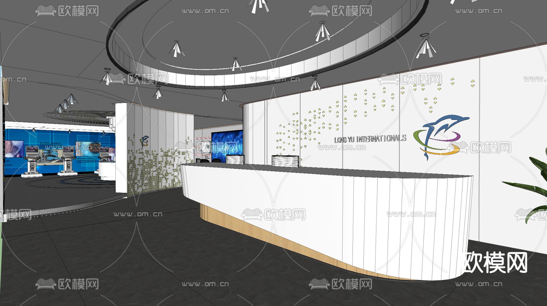 公司前台 接待处su模型下载（渲染图2）