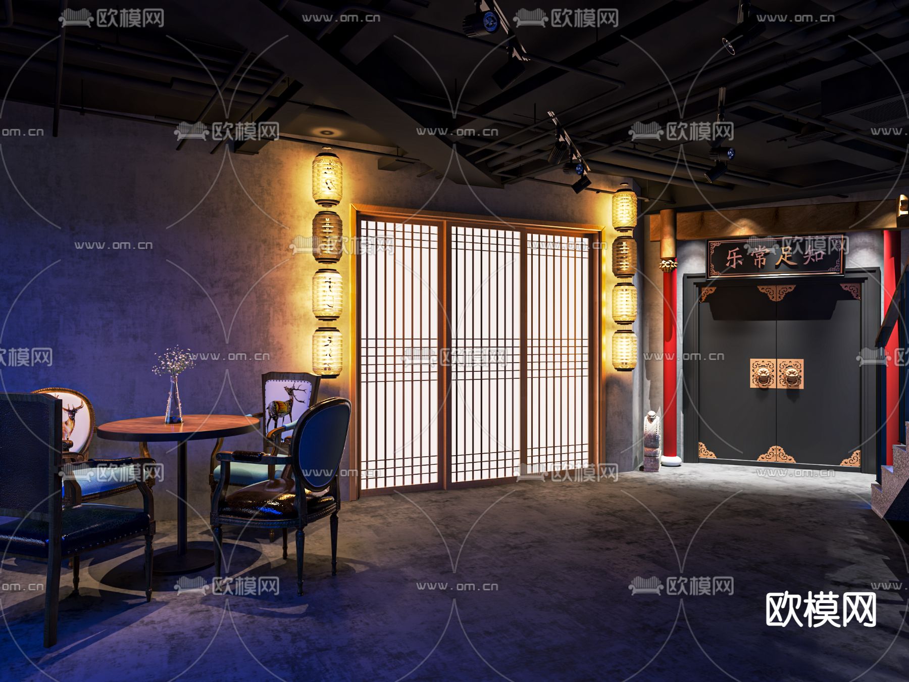 新中式剧本杀 桌游室su模型下载（渲染图1）
