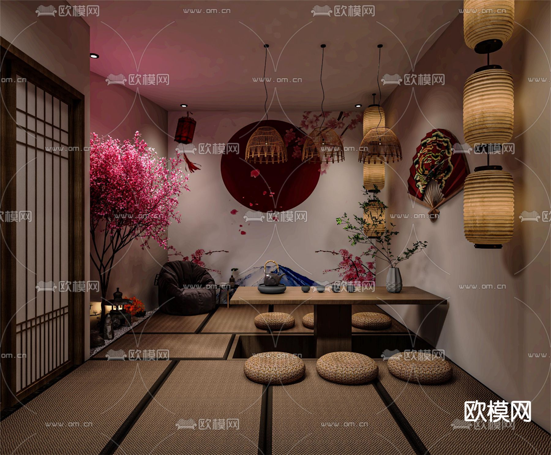 日式剧本杀 桌游室su模型下载（渲染图1）