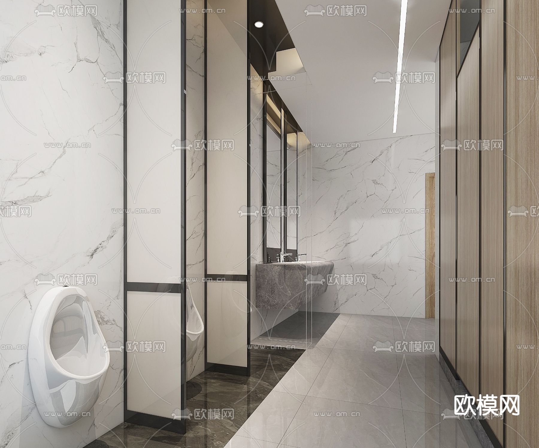 公共卫生间 洗手间su模型下载（渲染图1）