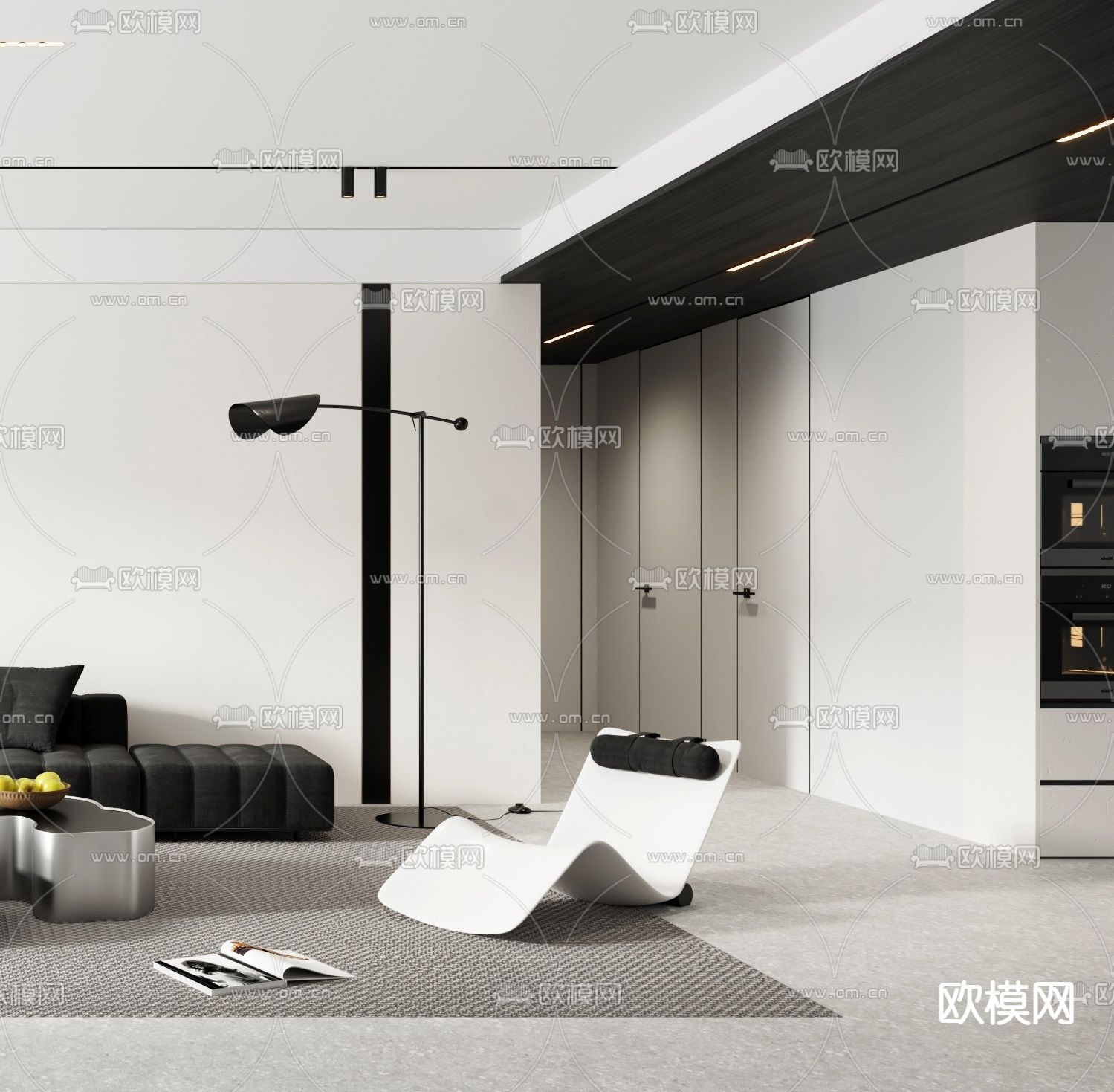 黑白灰客厅3d模型