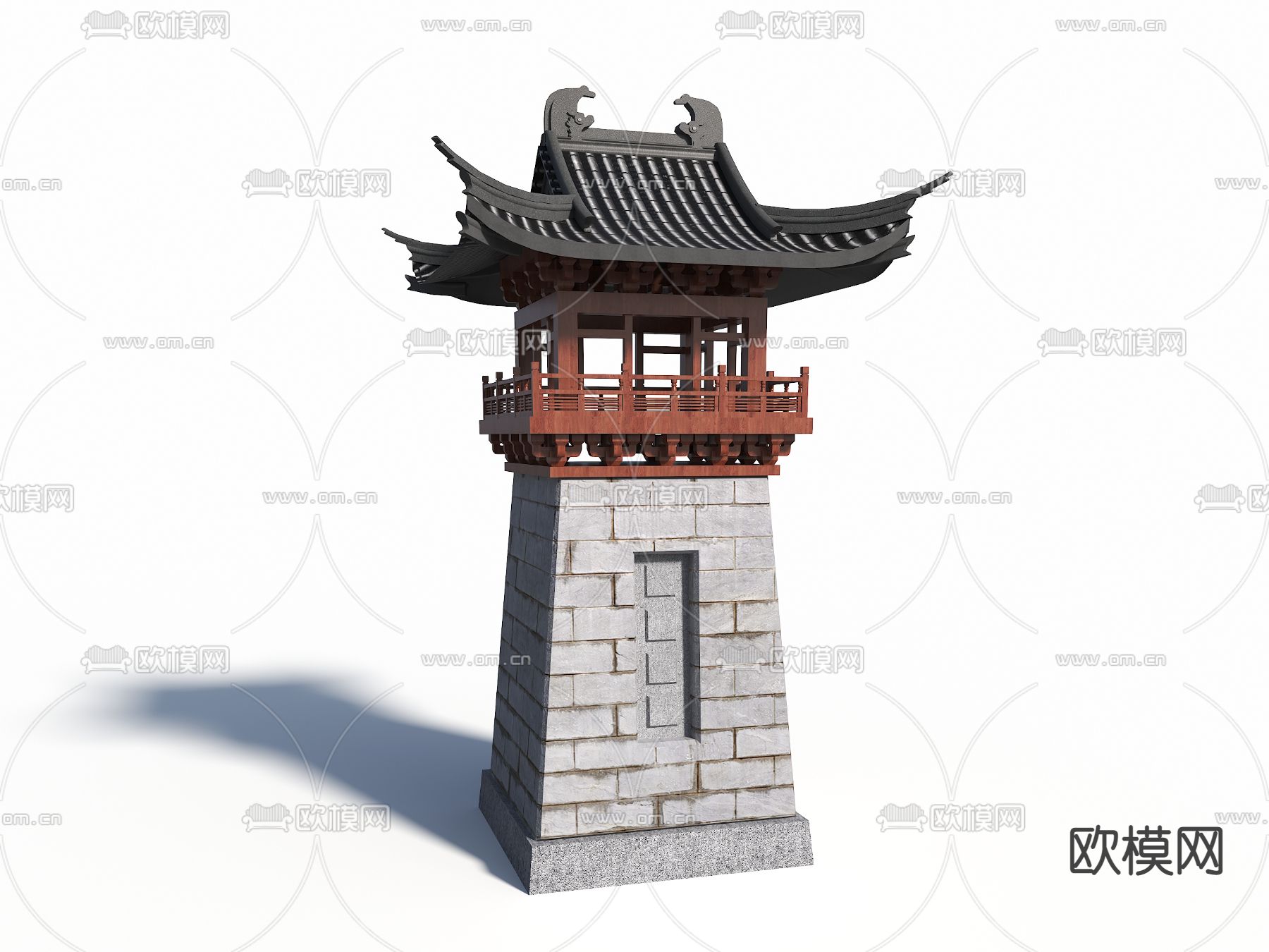 新中式钟楼 鼓楼su模型下载（渲染图1）