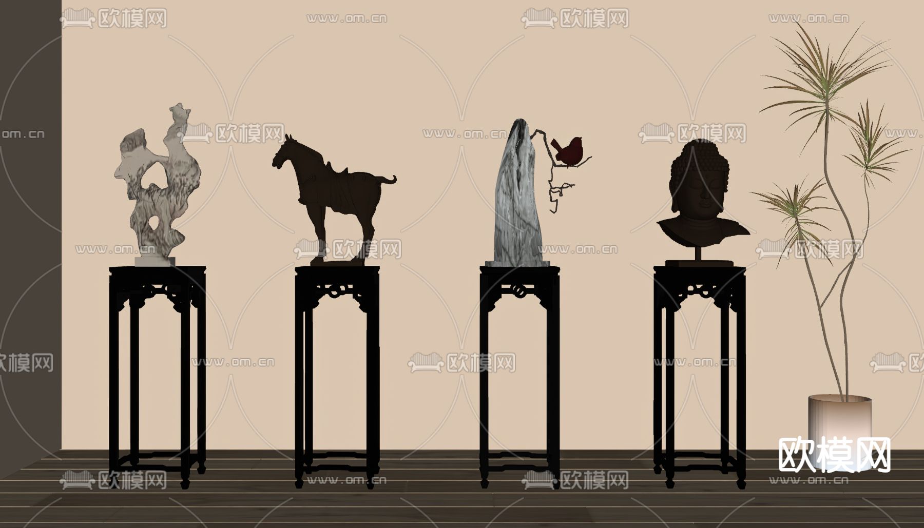 新中式雕塑 摆件su模型下载（渲染图3）