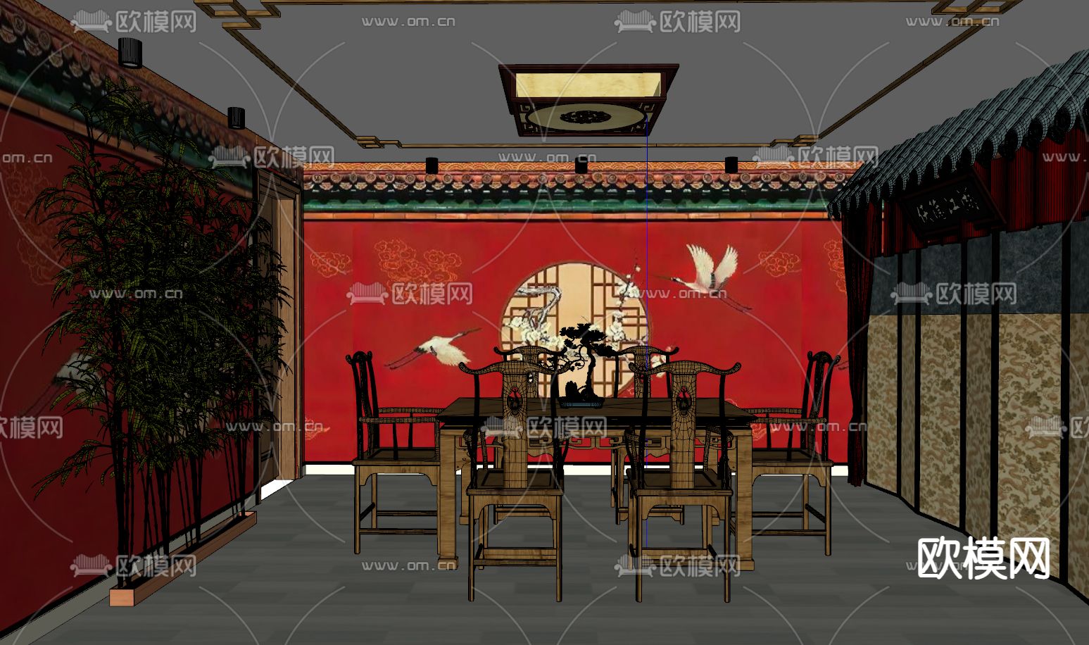 新中式剧本杀 桌游室su模型下载（渲染图2）