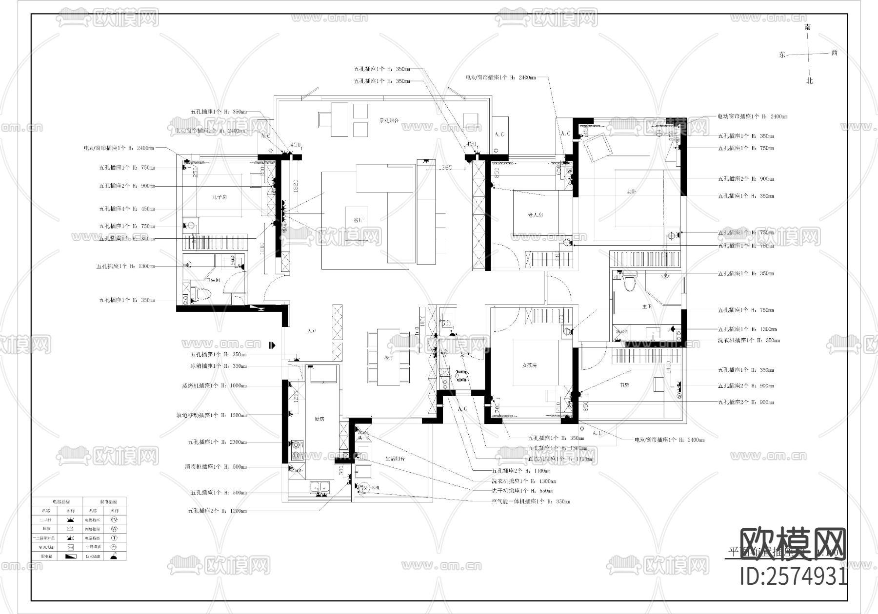 190平现代家装CAD施工图下载（渲染图7）