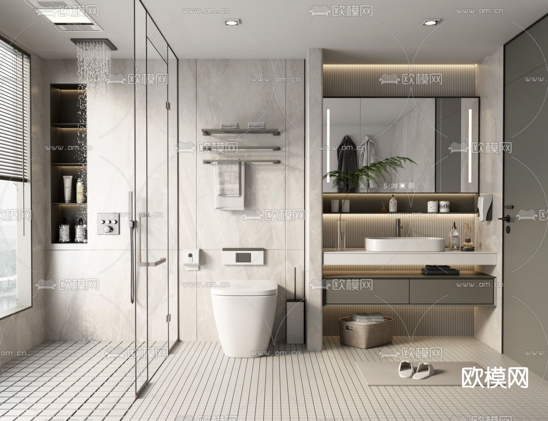 卫生间 洗手间 浴室su模型下载（渲染图1）