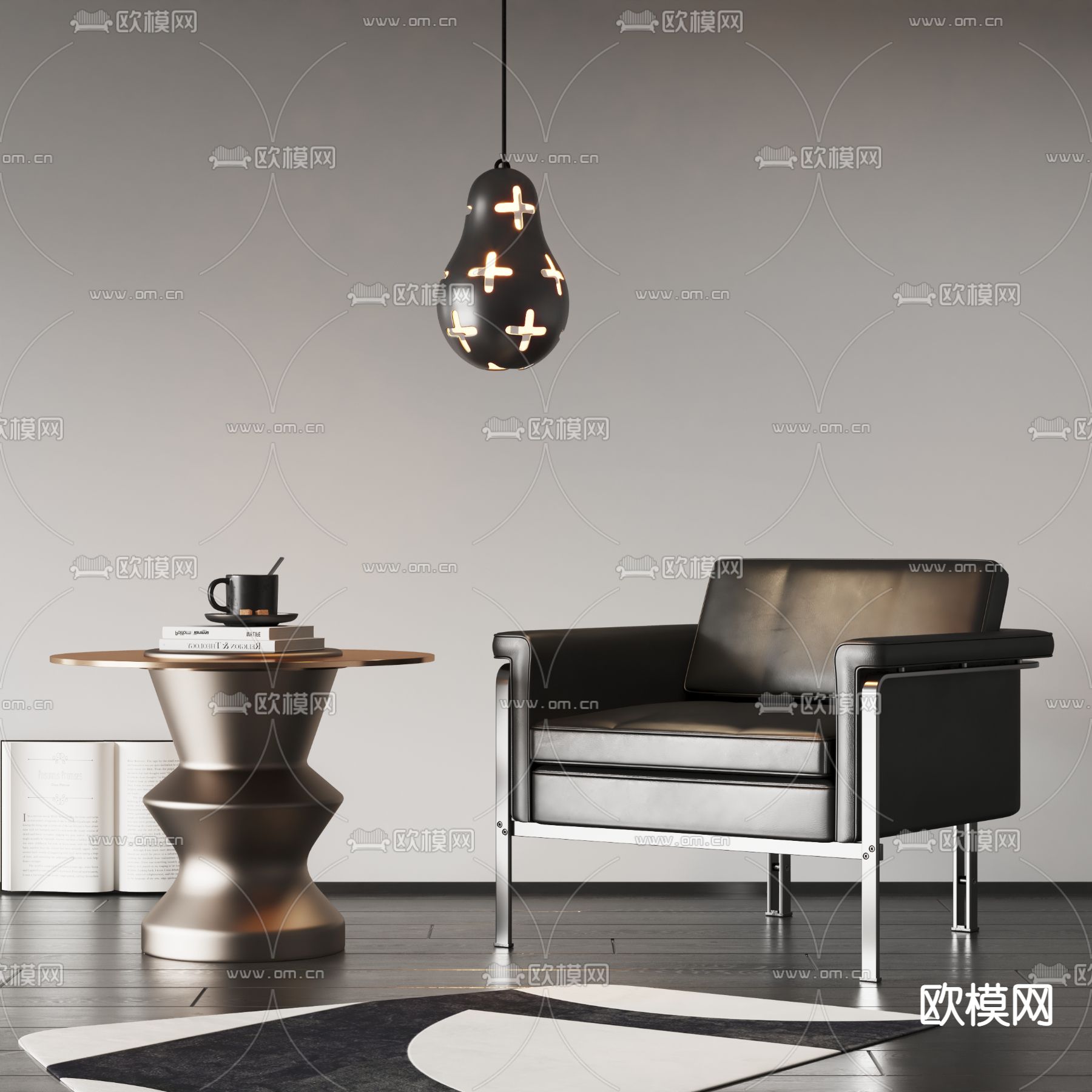 暗黑风单人沙发su模型下载（渲染图1）