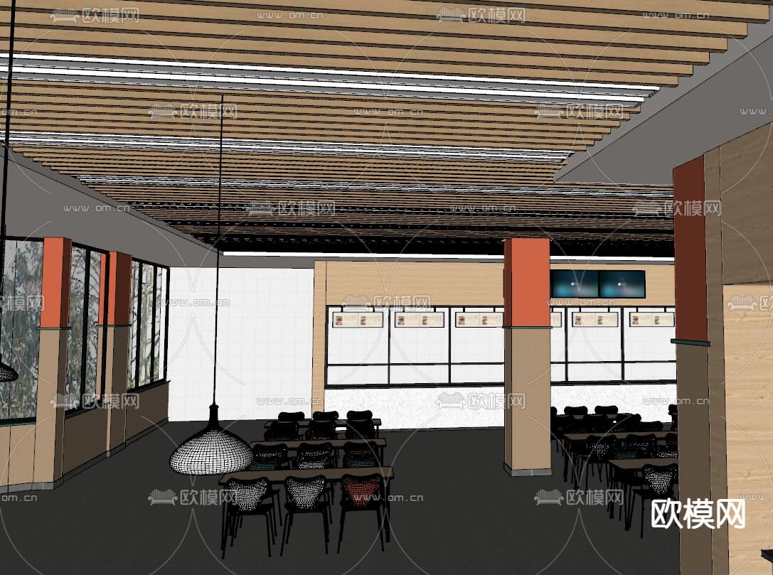 现代食堂su模型下载（渲染图2）
