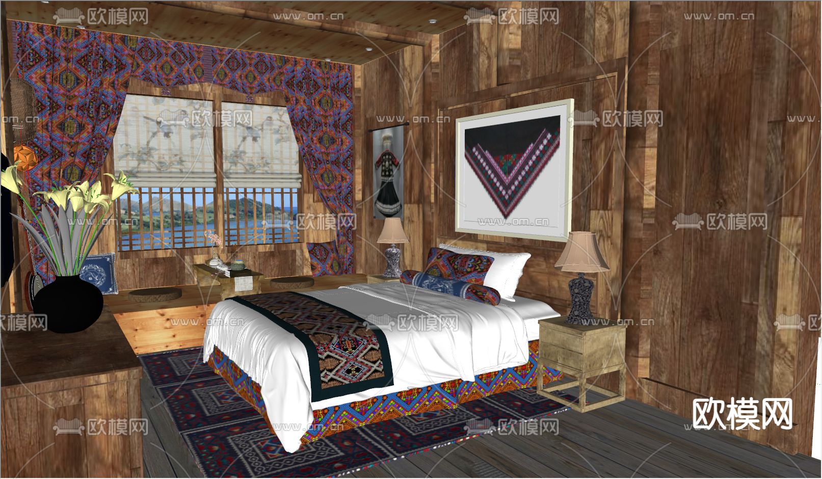 自然风民宿客房su模型下载（渲染图2）