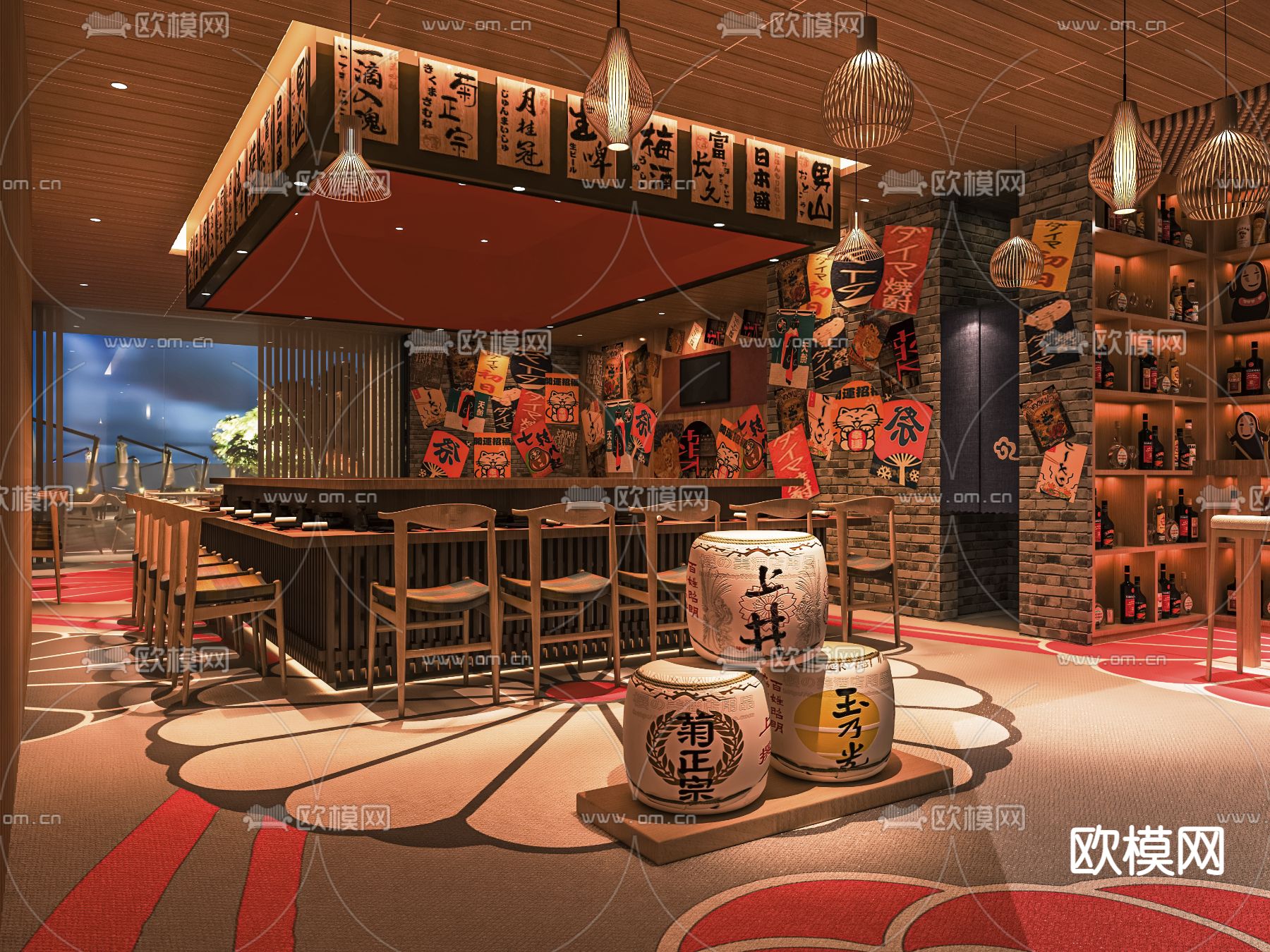 日式料理店 寿司店su模型下载（渲染图1）