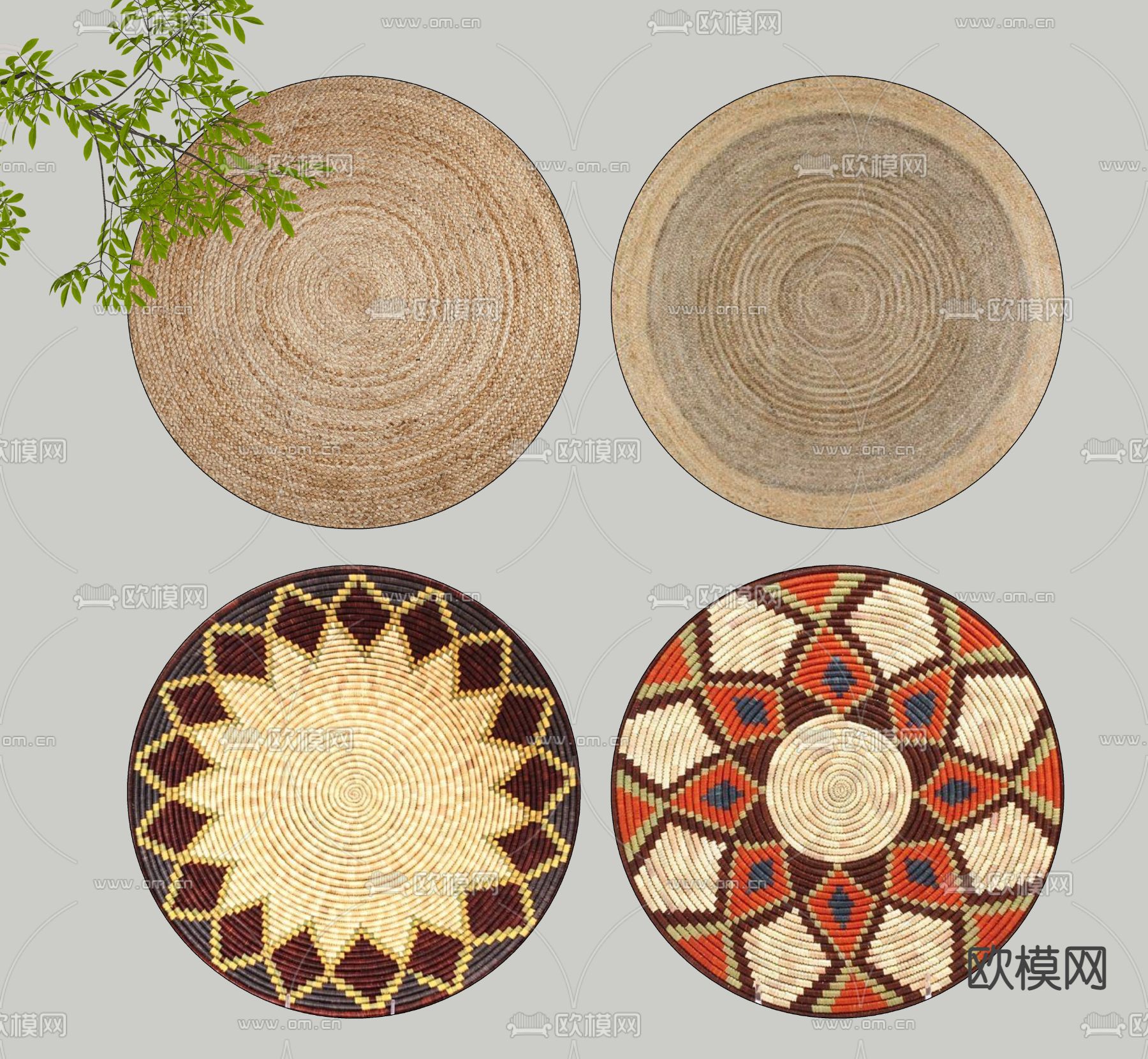 东南亚 圆形地毯su模型下载（渲染图2）
