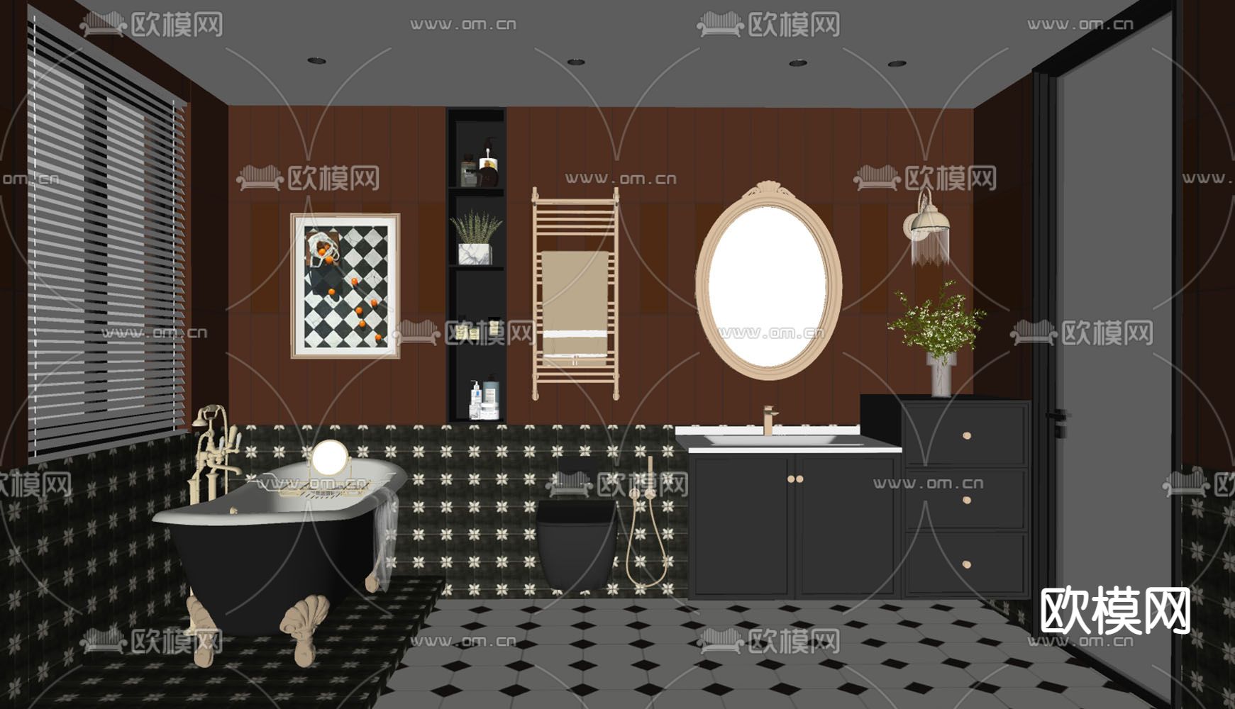 美式卫生间 浴室su模型