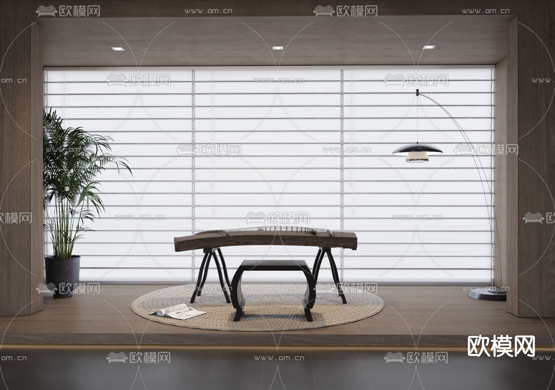 中式古筝 乐器su模型下载（渲染图1）