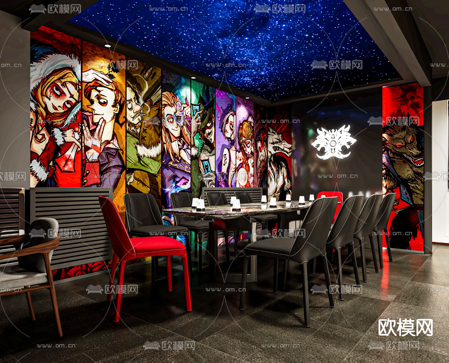 暗黑风剧本杀 桌游室su模型下载（渲染图1）