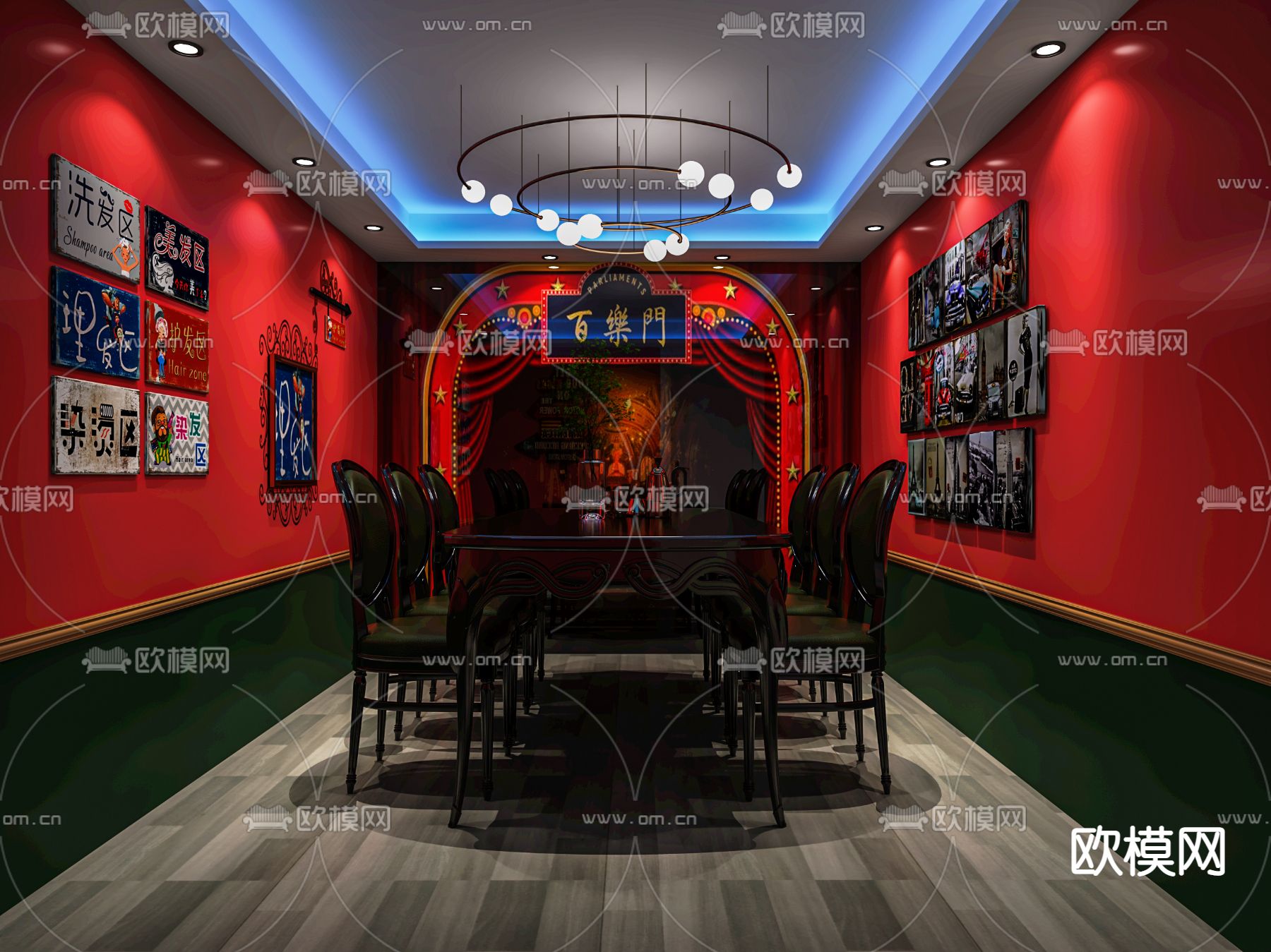 复古剧本杀 桌游室su模型下载（渲染图1）