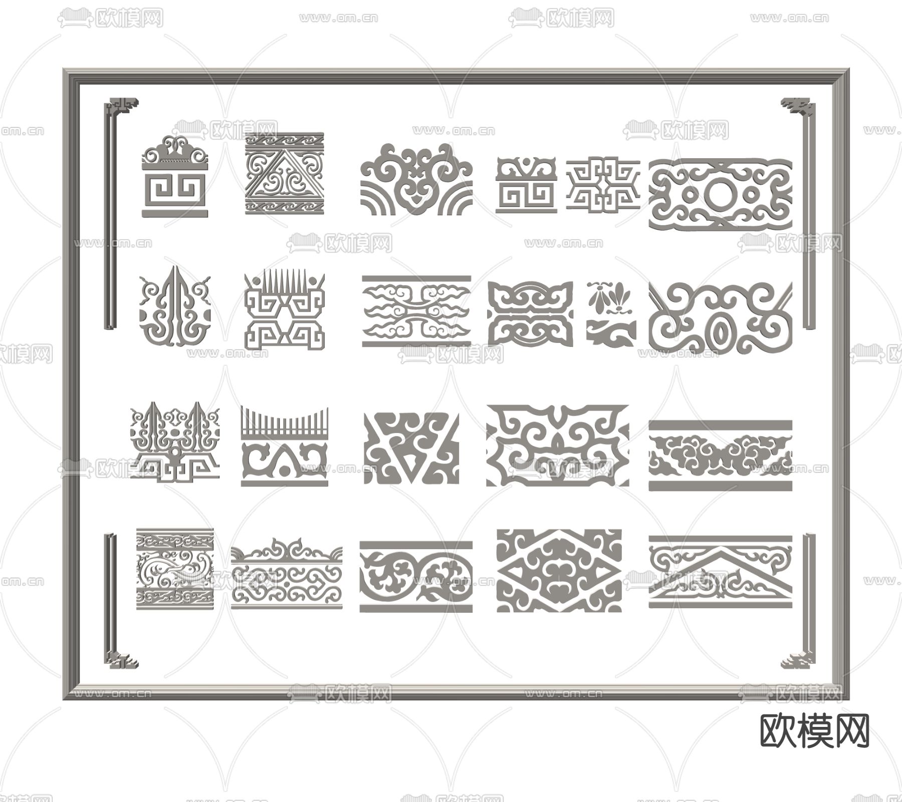 中式镂空雕花 纹样su模型下载（渲染图2）