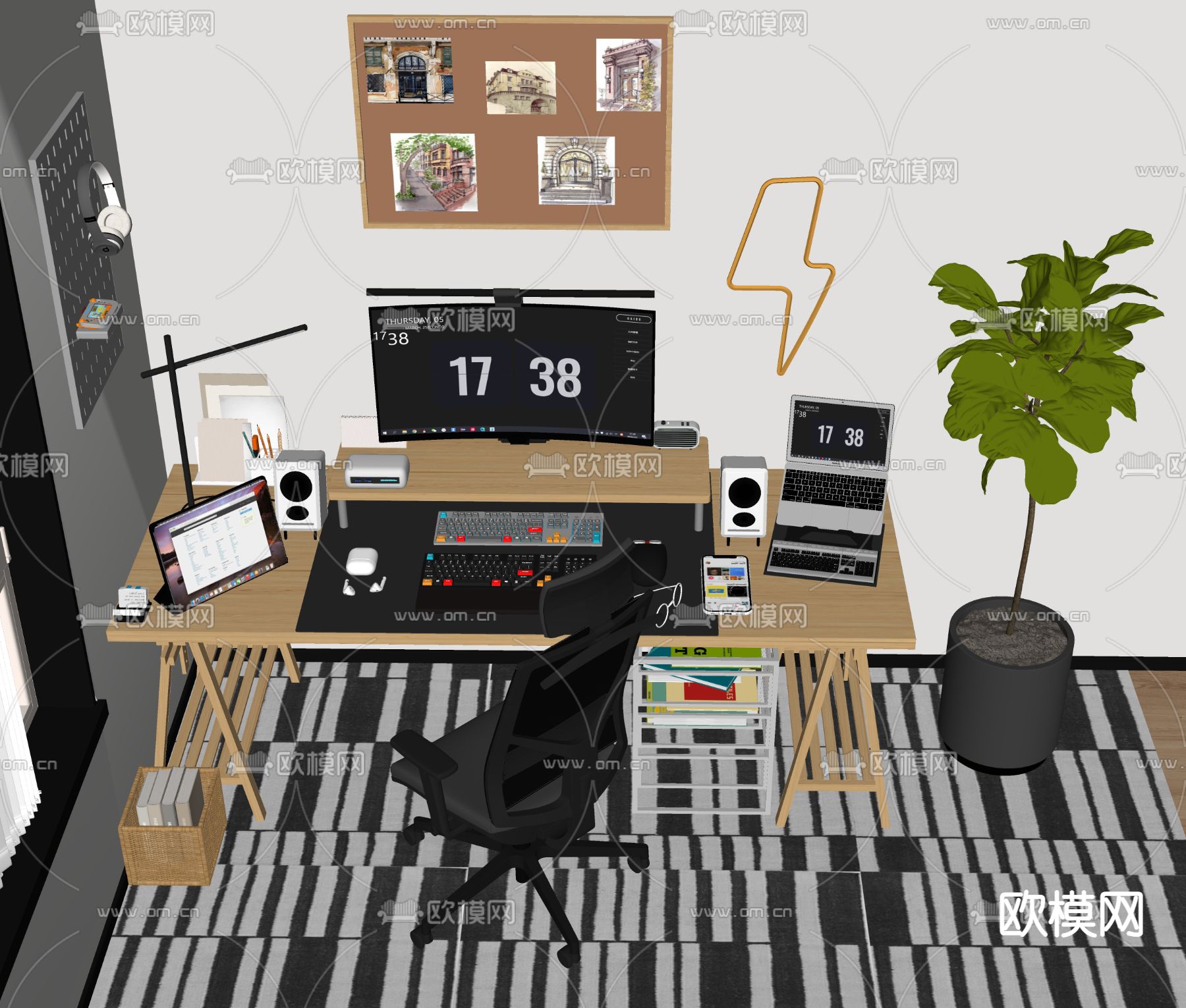 现代书桌椅su模型下载（渲染图2）