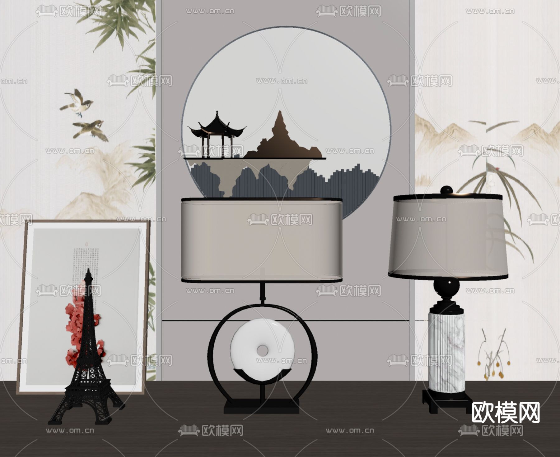 新中式台灯su模型下载（渲染图2）