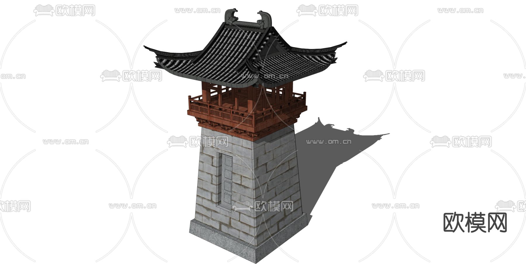 新中式钟楼 鼓楼su模型下载（渲染图3）