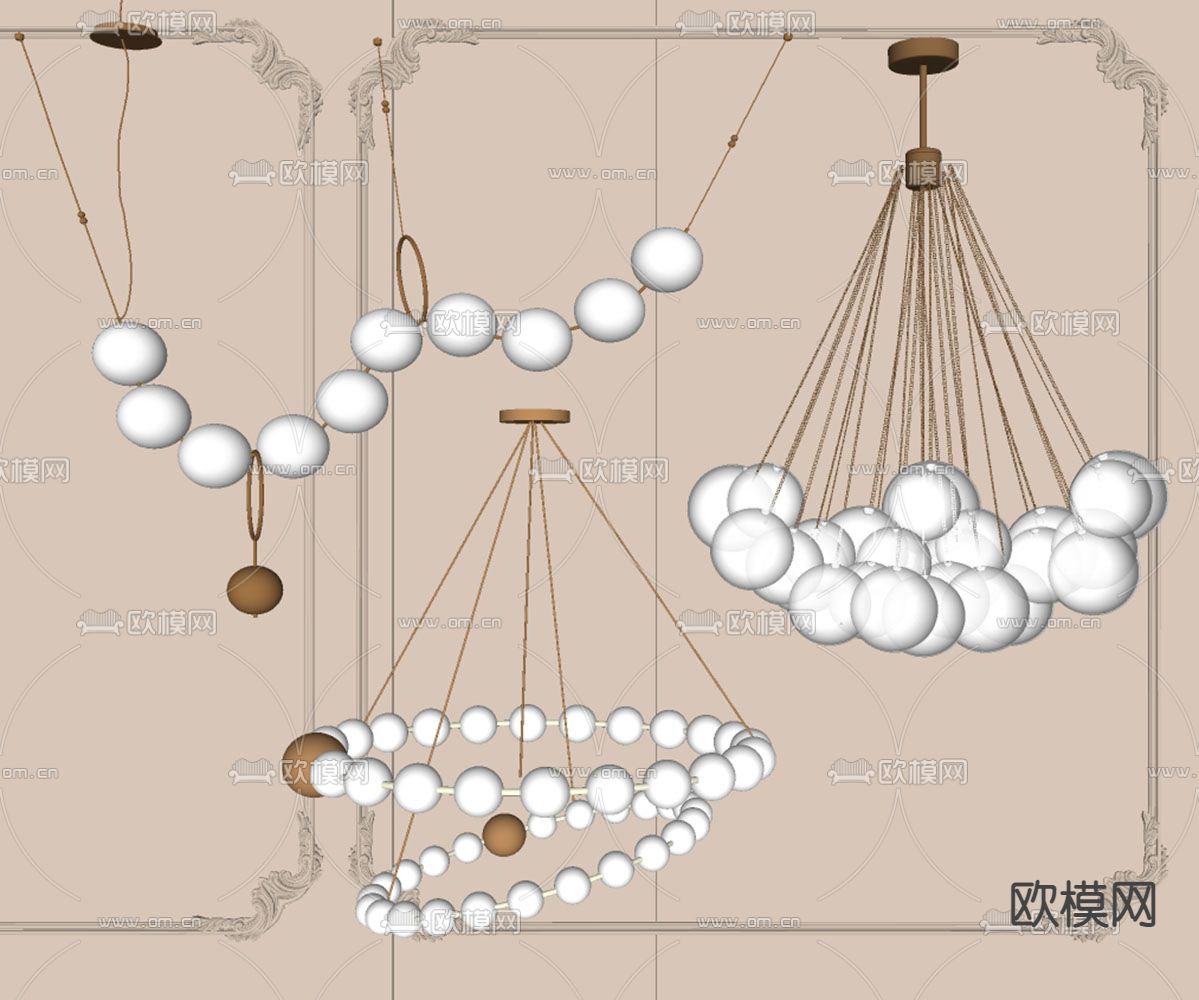 法式吊灯 球形吊灯su模型下载（渲染图2）