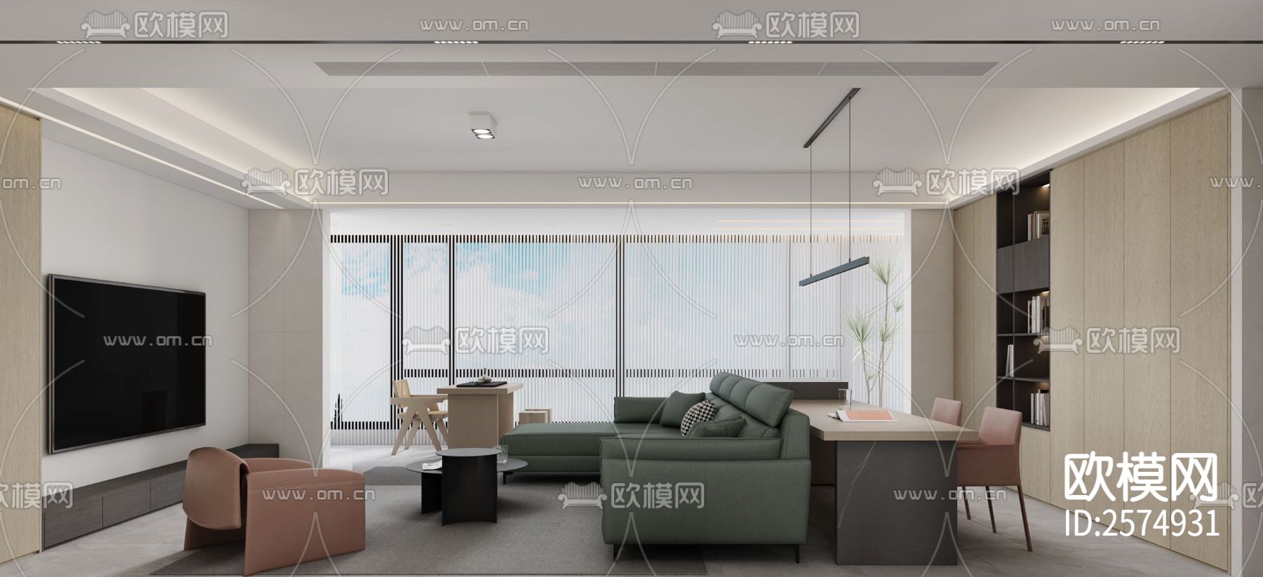 190平现代家装CAD施工图下载（渲染图4）