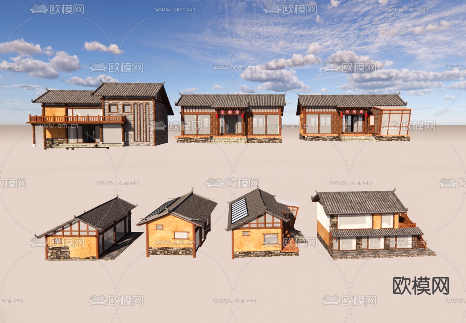 新中式乡村民房su模型下载（渲染图1）