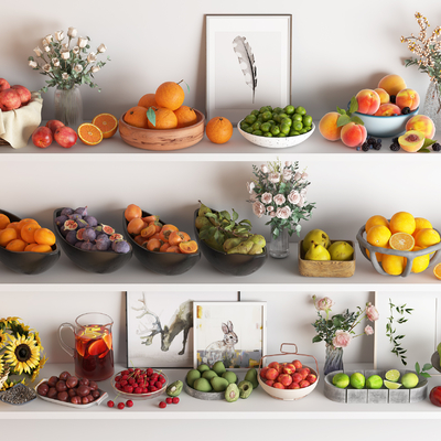  水果果盘 樱桃 橘子 橙子su模型 