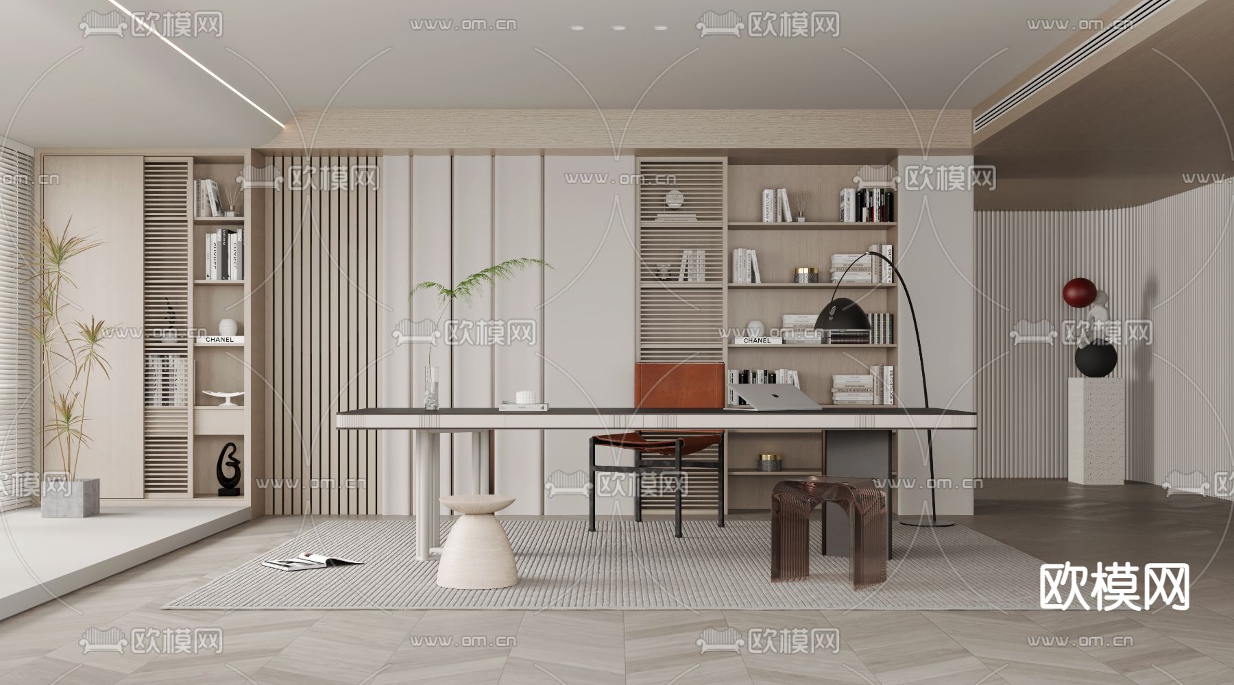 现代书房3d模型下载_ID14025795_3dmax免费模型-欧模网