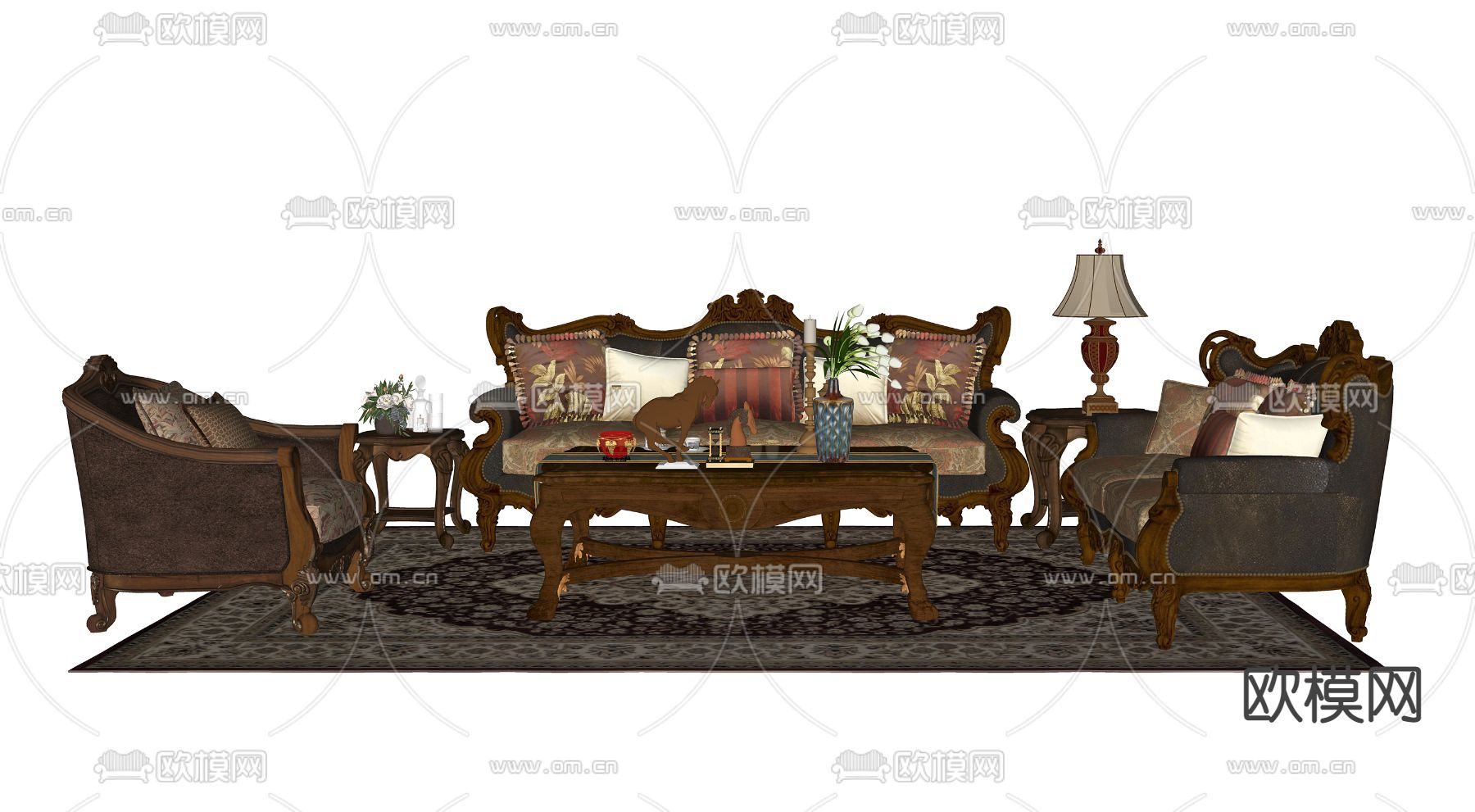 美式组合沙发su模型下载（渲染图2）