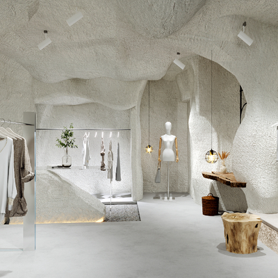  侘寂风女装店 服装店su模型 