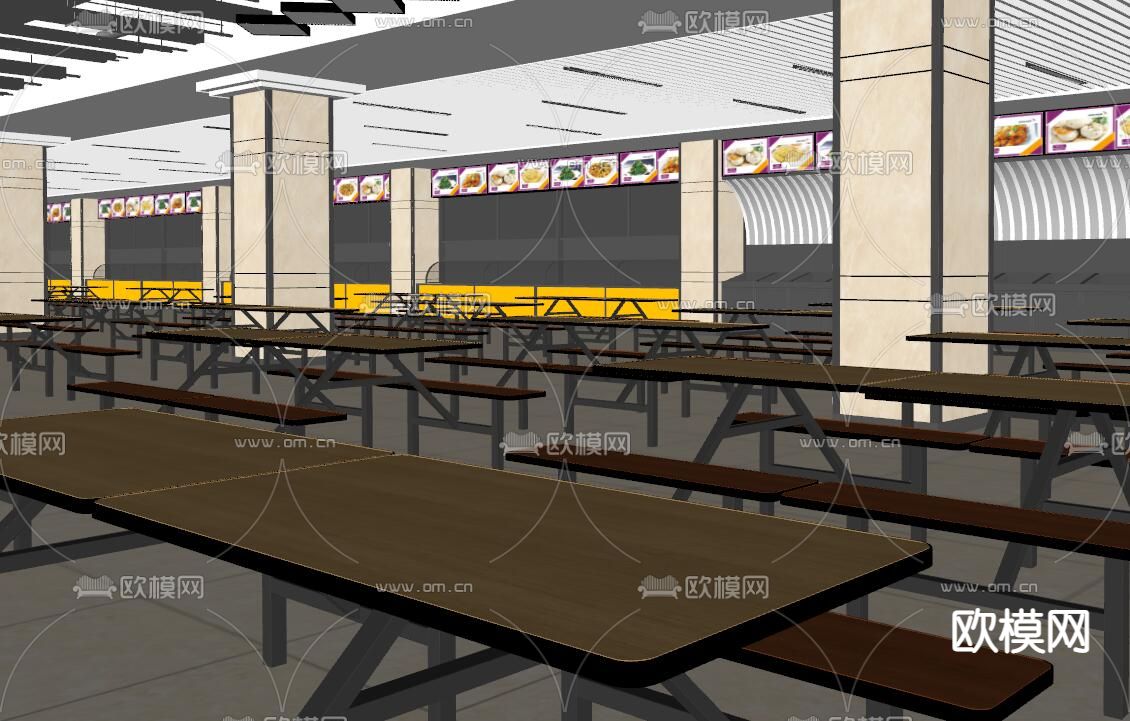 现代食堂su模型下载（渲染图2）