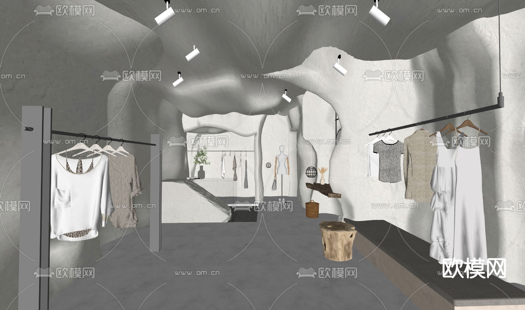 侘寂风女装店 服装店su模型